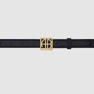 NWT Anine Bing AB Monogram Leather Belt in Black with Gold Hardware
